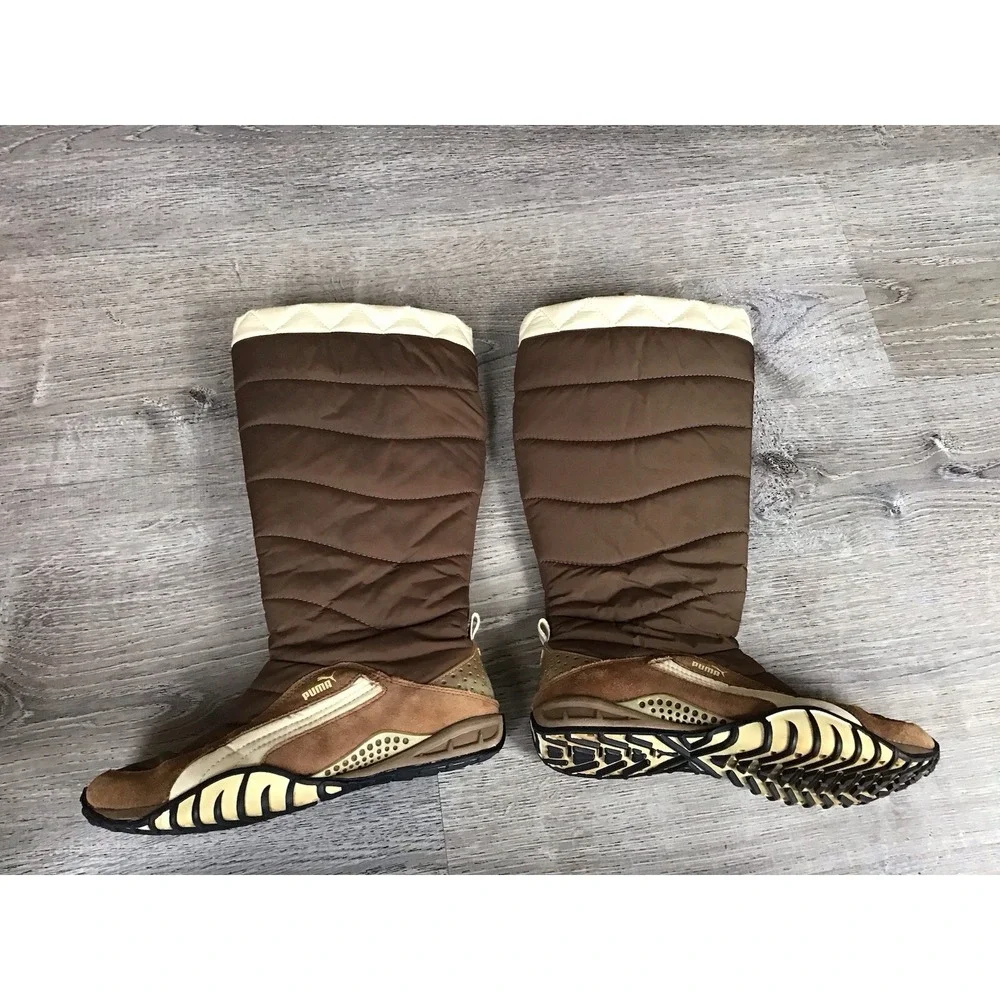 Women's Size 8 Vintage Puma Boots Brown Suede / Puffer Boots Y2k #300697 03